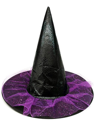 Cappello da strega in pelle viola a punta Halloween