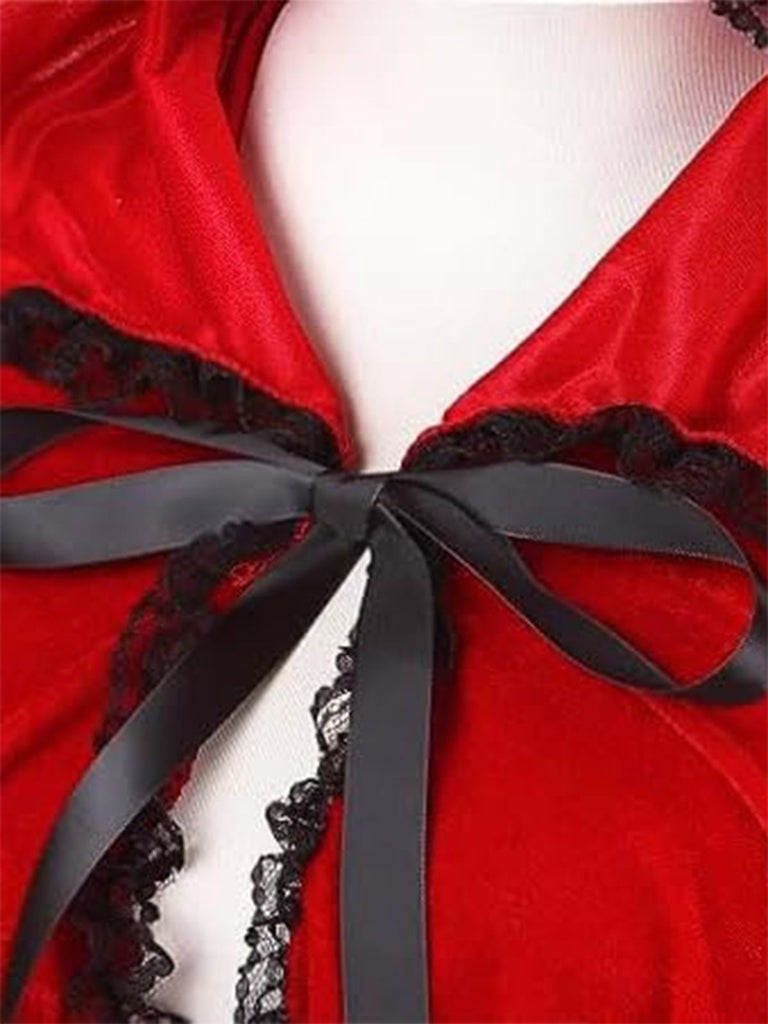 Mantella di velluto con pizzo di Halloween degli rosso anni '50