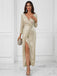 Abito a maniche lunghe scollo a V paillettes beige anni '20