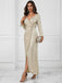 Abito a maniche lunghe scollo a V paillettes beige anni '20