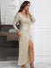 Abito a maniche lunghe scollo a V paillettes beige anni '20