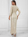Abito a maniche lunghe scollo a V paillettes beige anni '20