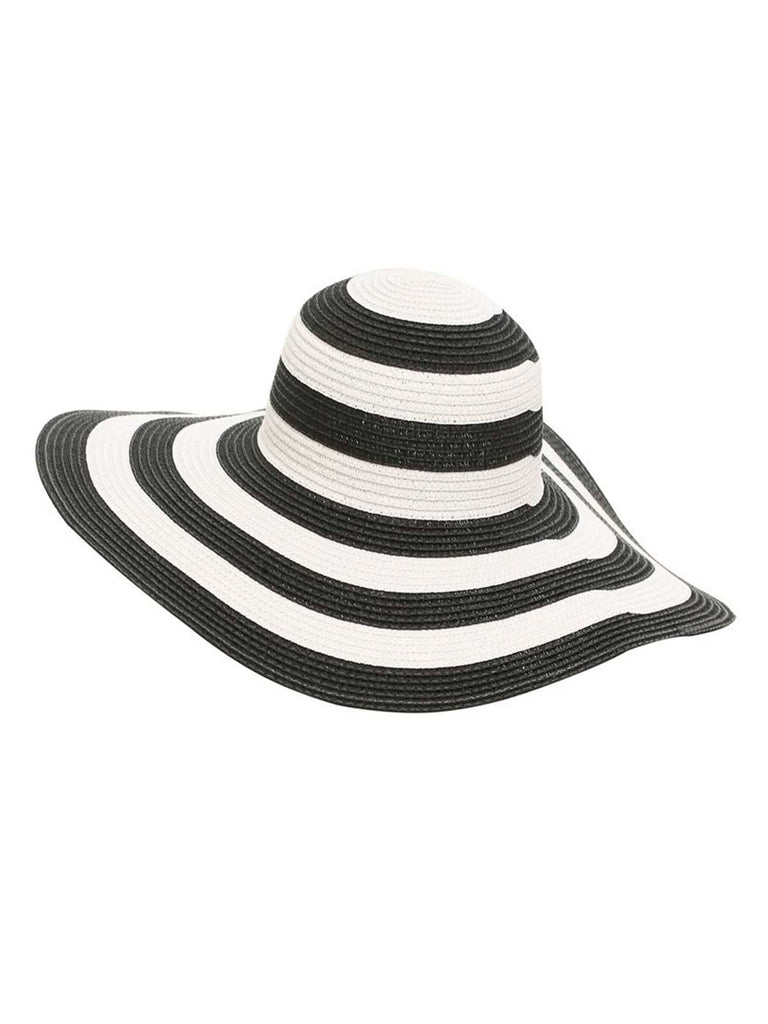 Cappello da sole a tesa larga con strisce a contrasto