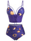 Costume da bagno lacci sole luna stelle viola anni '40