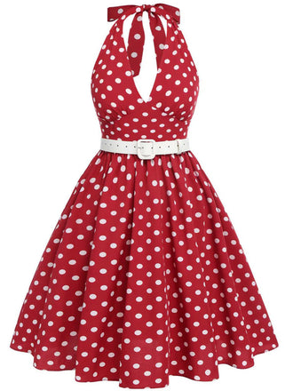 [Taglia Forti] Abito scollo all'americana a pois rosso anni '50
