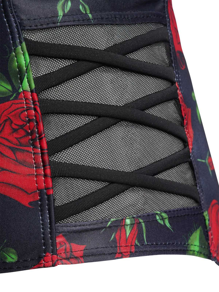 Set bikini gotico rose spalline sottili nero anni '80