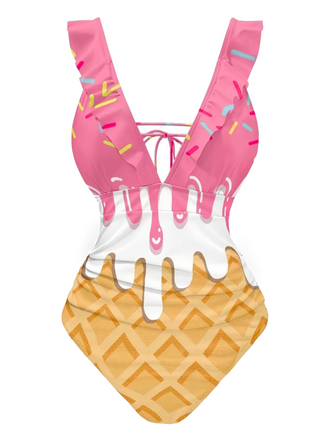 Costumi intero gelato volant e lacci dietro rosa anni '70