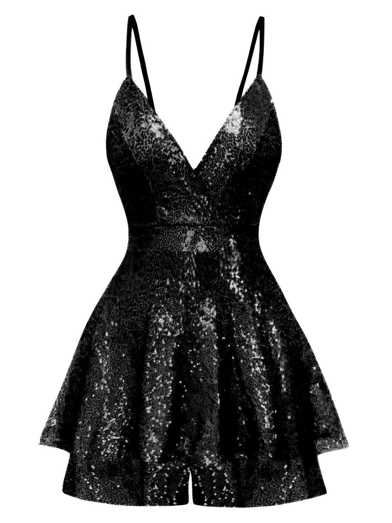 Tuta corta con paillettes con scollo a V anni '60