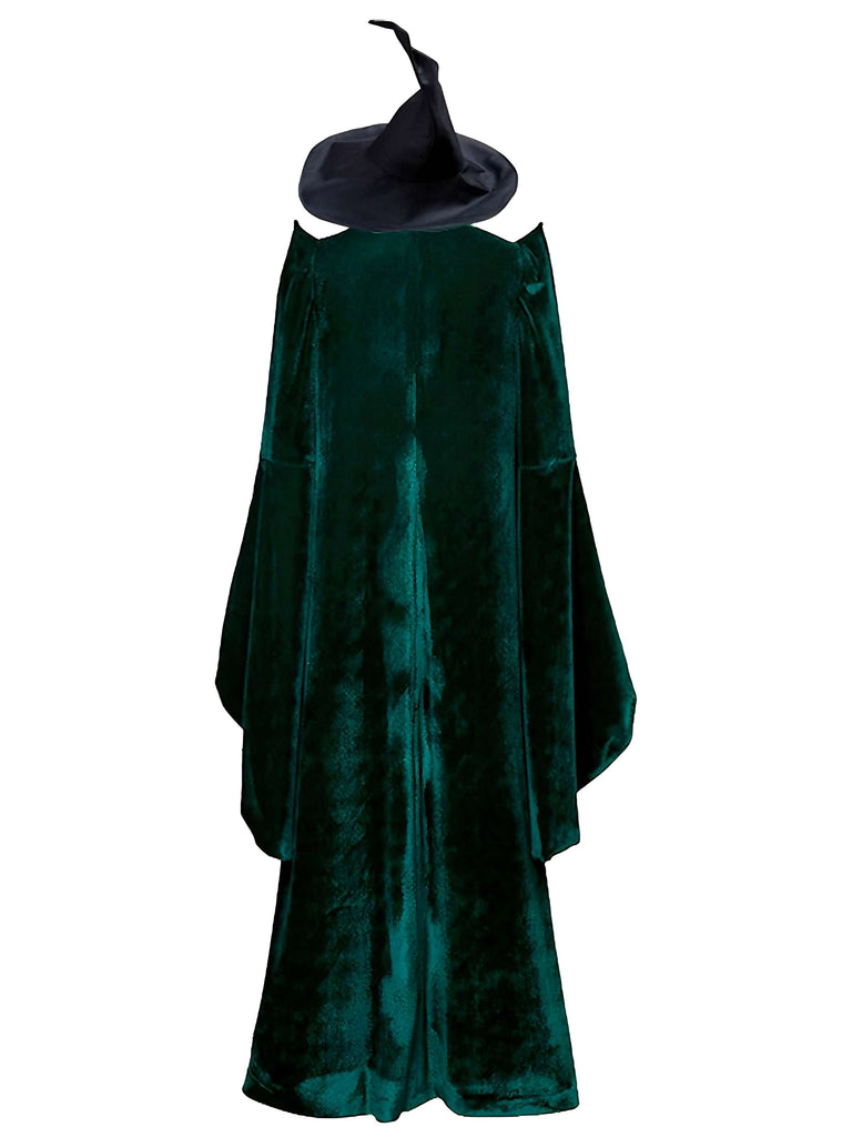 Mantello da strega in velluto Halloween verde anni '70
