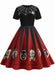 Abito con stampa ragnatela patchwork Halloween rosso anni '50
