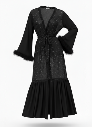 Accappatoi in rete glitterata trasparente con cintura nero anni '70