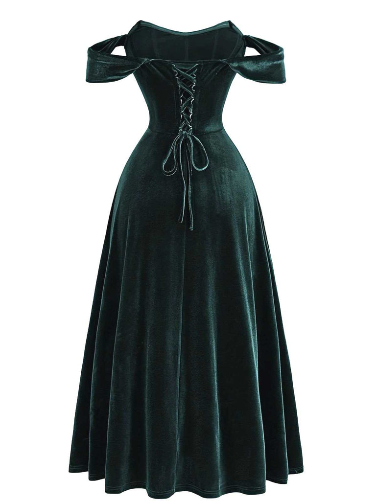 Abito formale in velluto spalle scoperte bordeaux anni '30