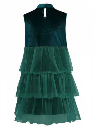 Abito con fiocco in rete e albero di Natale verde anni '60