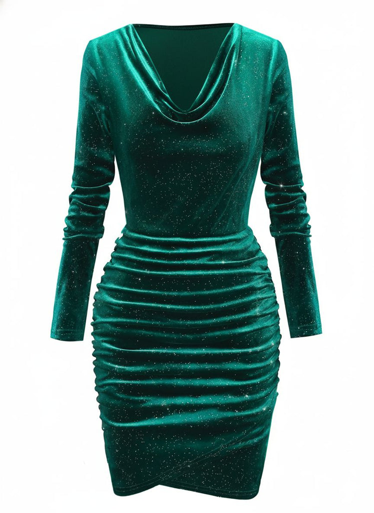 Abito in velluto a maniche lunghe con collo a cappuccio anni '60