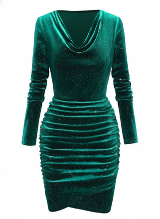 Abito in velluto a maniche lunghe con collo a cappuccio anni '60