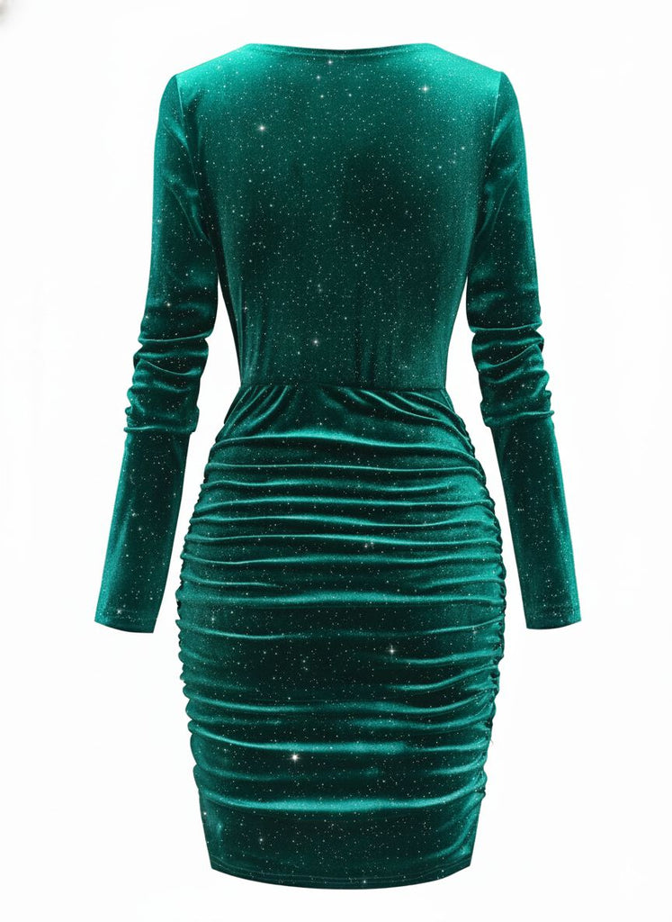 Abito in velluto a maniche lunghe con collo a cappuccio anni '60