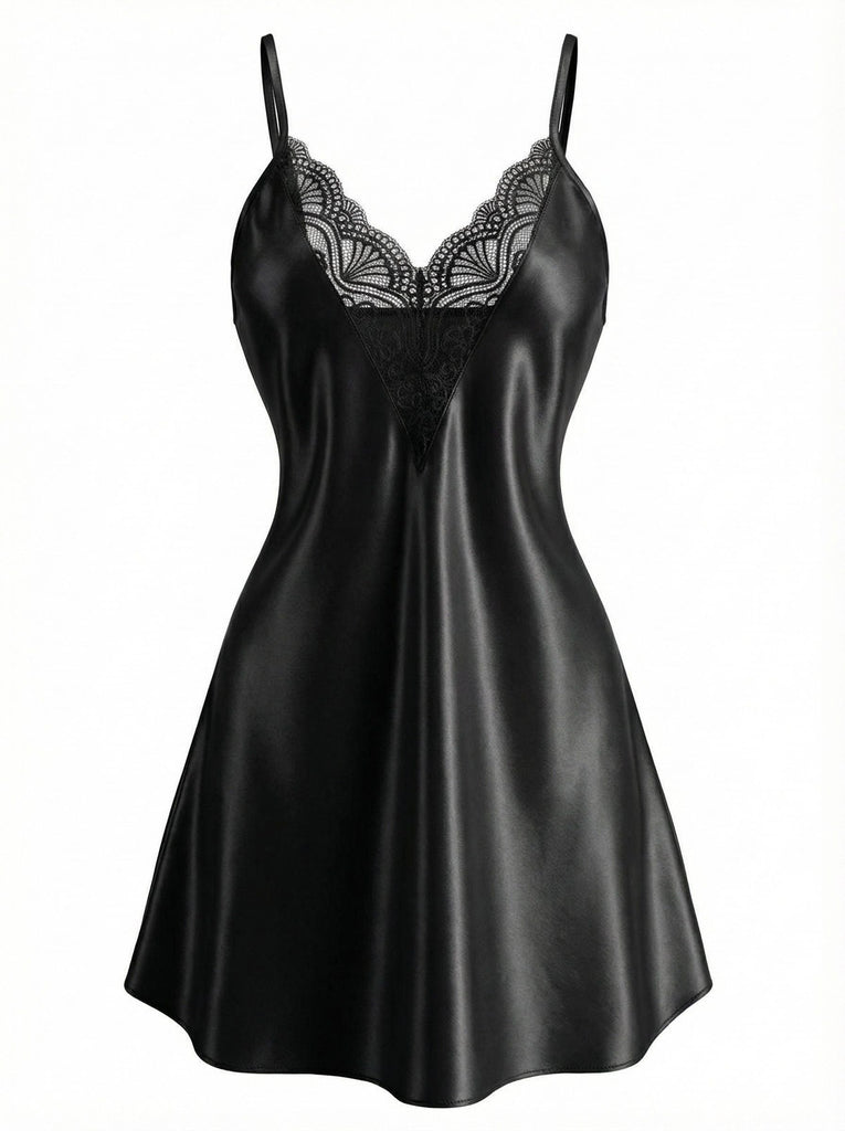 Camicia da notte in pizzo con scollo a V e spalline sottili anni '60