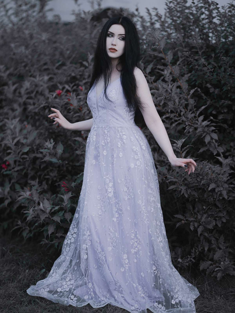 Abito lavanda anni '30 con paillettes e scollo a V