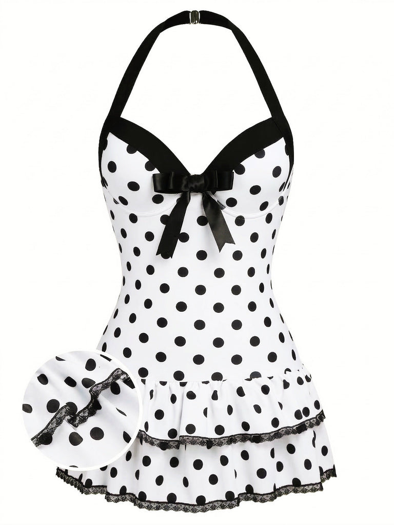 Costumi intero fiocco a pois viola anni '40