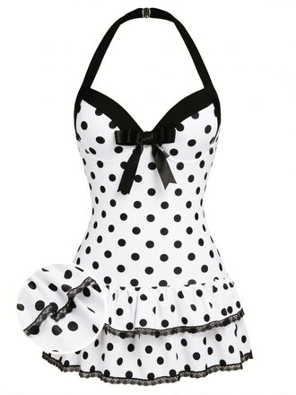 Costumi intero fiocco a pois bianco anni '40