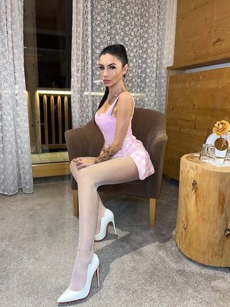 Abito plaid con spacchi a cuore rosa anni '60