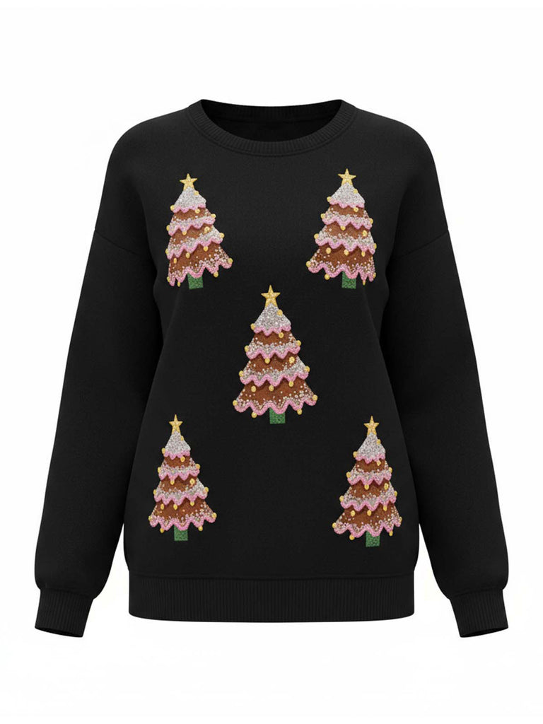 Maglione con paillettes a forma di albero di Natale anni '80