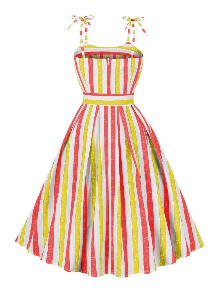 Abito a righe con cintura spalline annodate giallo anni '50