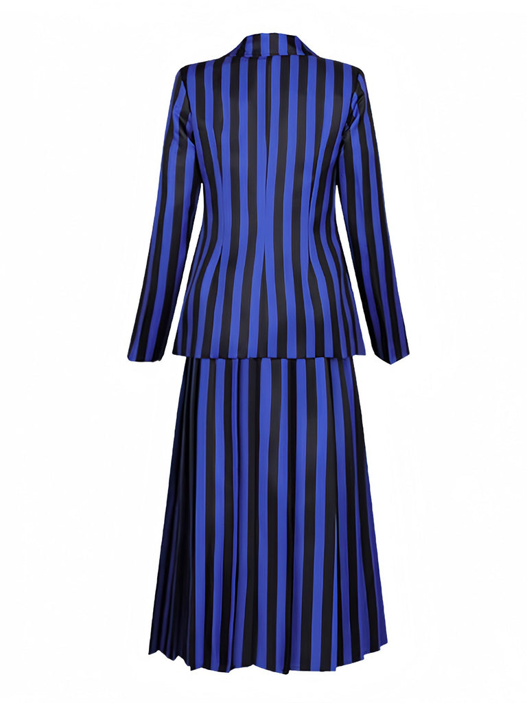Completo uniforme a righe di Mercoledì Addams blu anni '40