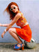 2PCS Top floreale scollo a cravatta e gonna bottoni anni '60