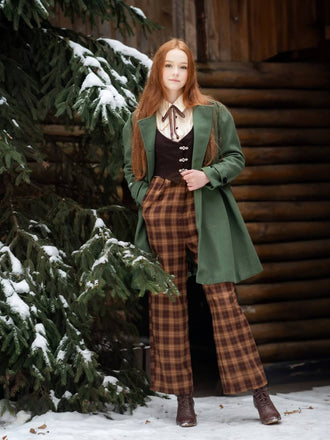 Tuta lunga finta 3PCS a quadri marrone anni '30