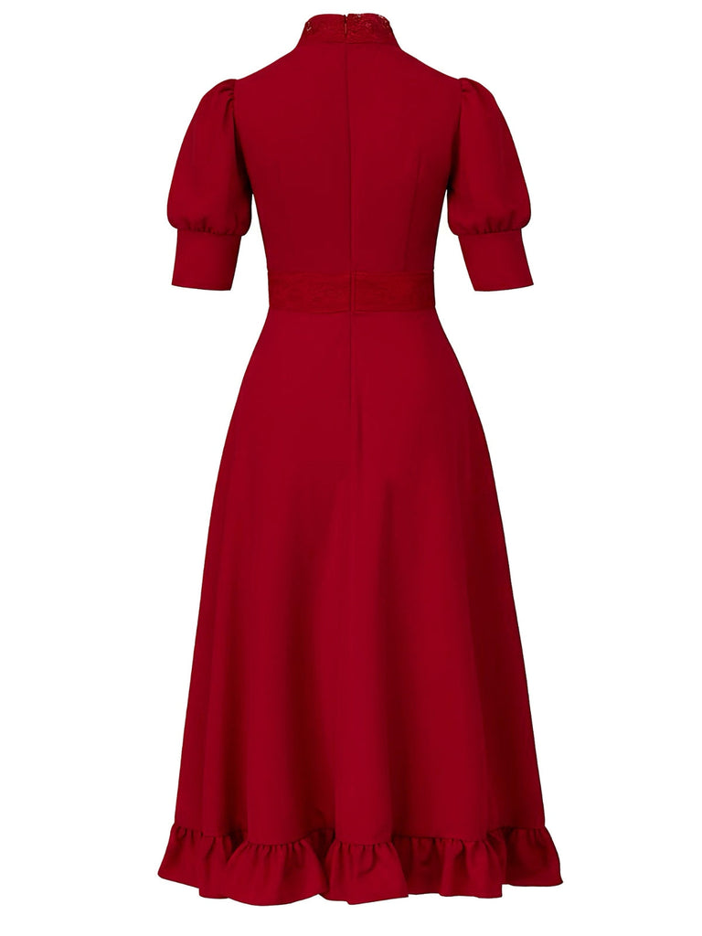 Abito X Prequel Pearl con orlo a balze in pizzo rosso anni '40