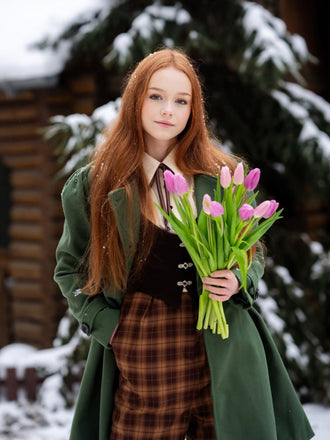 Tuta lunga finta 3PCS a quadri marrone anni '30
