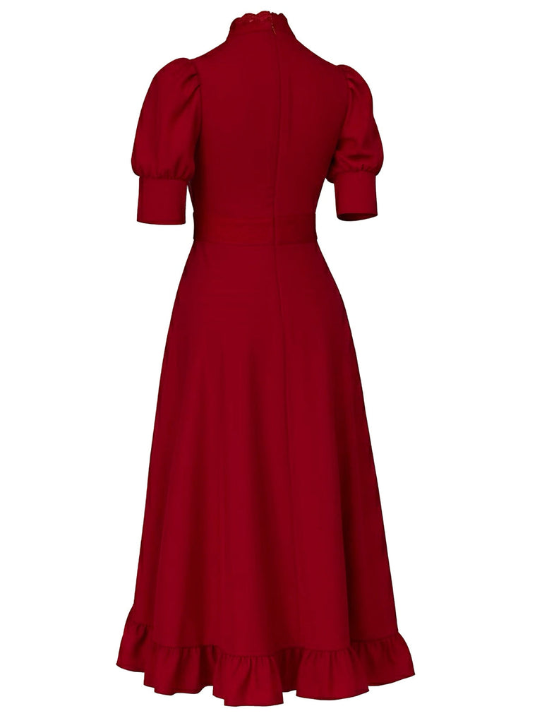 Abito X Prequel Pearl con orlo a balze in pizzo rosso anni '40