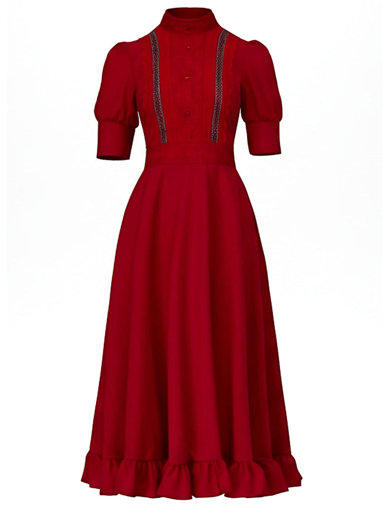 Abito X Prequel Pearl con orlo a balze in pizzo rosso anni '40