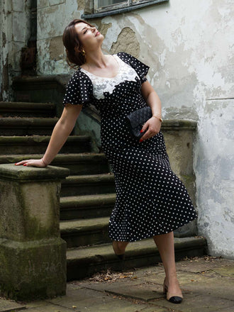 Abito a pois con pizzo nero anni '30