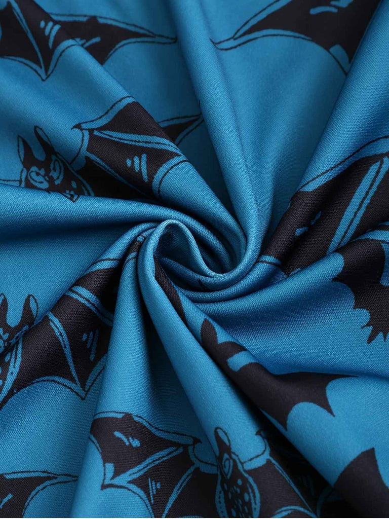 [Taglia forti] Abito con lacci a pipistrello Halloween blu scuro anni '50