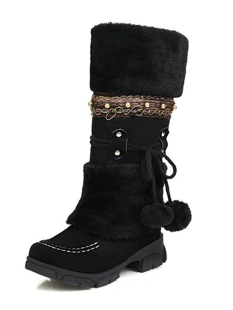 Stivali da neve invernali con pompon in pelliccia sintetica