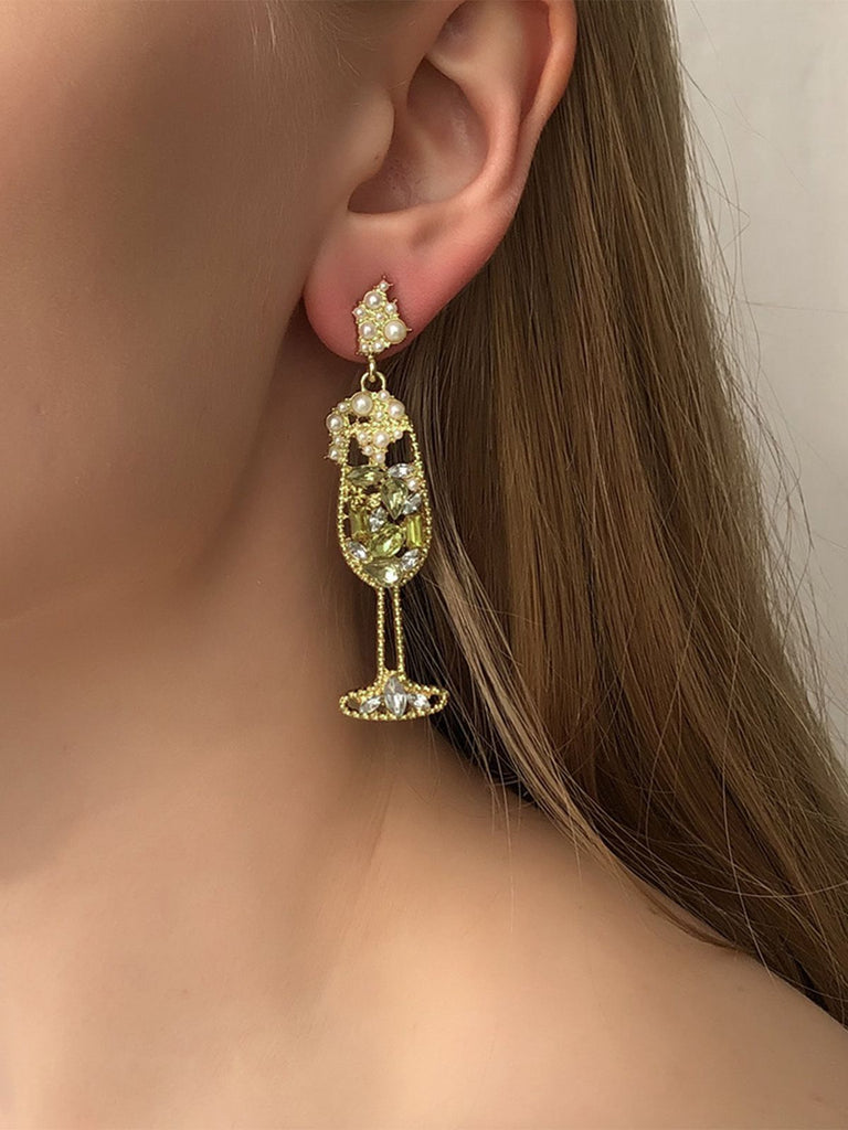 Orecchini con gemme di perle in vetro di champagne