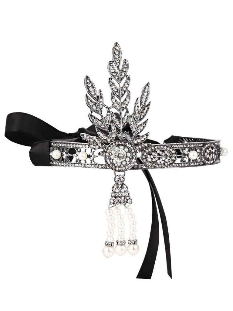 Fascia per capelli flapper nero anni '20