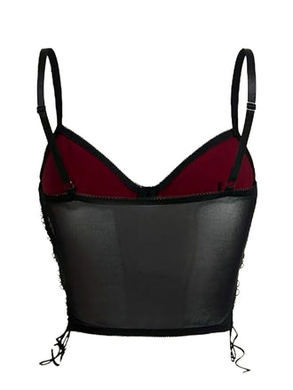 Canotta in pizzo a ragnatela di pipistrello bordeaux anni '70