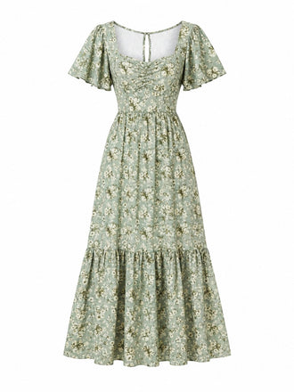 [Prevendita] Abito Verde Salvia Anni '30 in Chiffon con Farfalla e Maniche a Volant