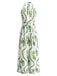 Green 1930s Leaf Halter Deep V Backless Jumpsuit