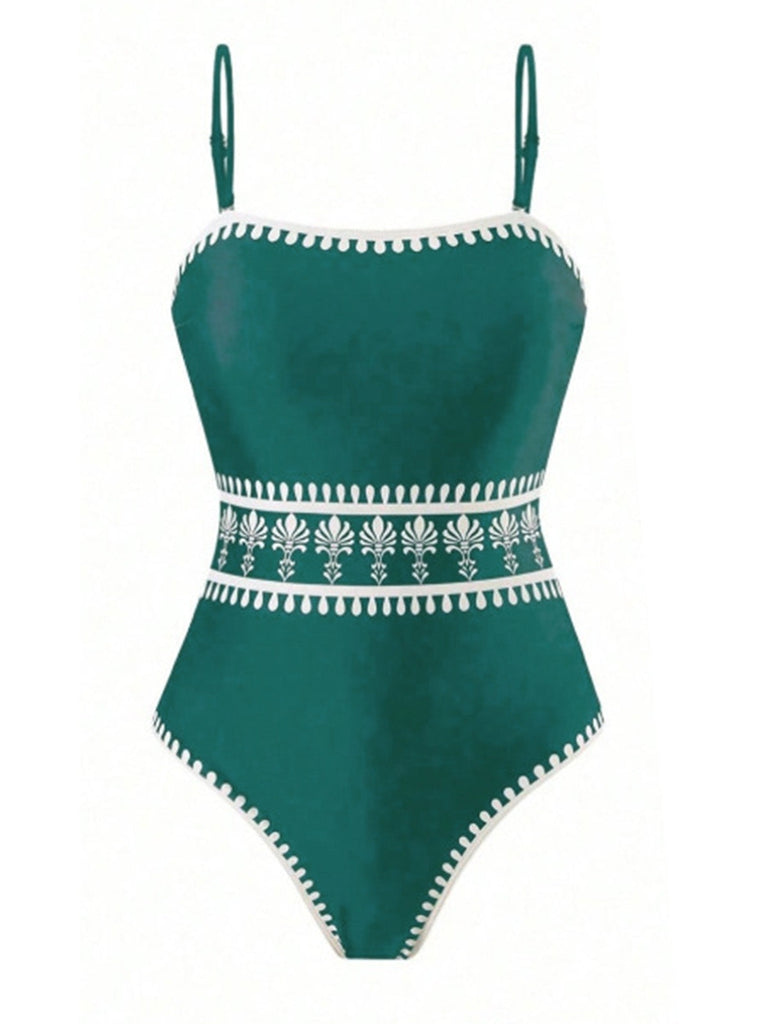 Costume da Bagno Intero Floreale Bohémien con Copricostume Anni '70 5
