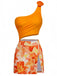 Costumi Intero con Gonna Anni '40 Monospalla con Fiori 3D