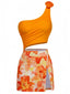 Costumi Intero con Gonna Anni '40 Monospalla con Fiori 3D