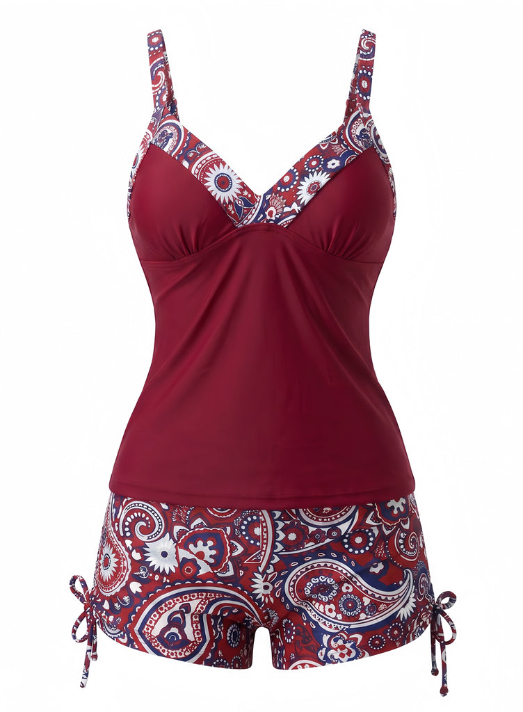 Set Tankini Bohémien Scollo a V con Cinturino Anni '70 2
