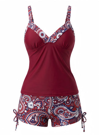 Set Tankini Bohémien Scollo a V con Cinturino Anni '70 2