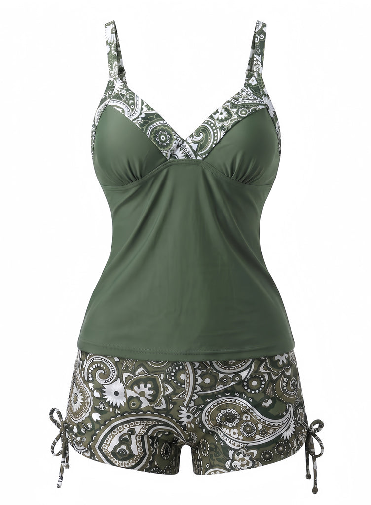 Set Tankini Bohémien Scollo a V con Cinturino Anni '70 4