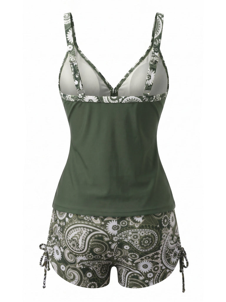 Set Tankini Bohémien Scollo a V con Cinturino Anni '70 5