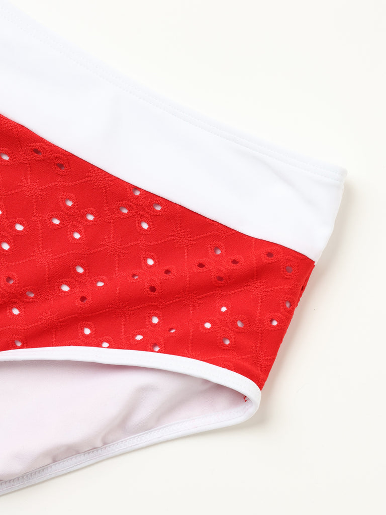 1940s Eyelet High Waisted Color Block Tankini Set - vintage fashion, retro style